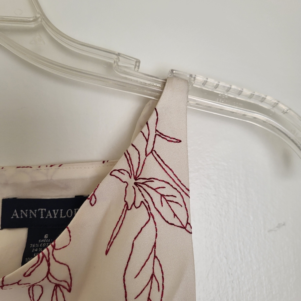 Ann Taylor dress Womens 6 Cream Red Stitched Flowers Sleeveless - Picture 4 of 16